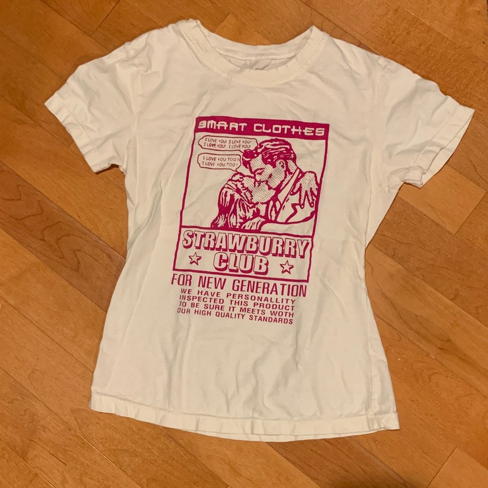 y2k strawberry club comic Liechtenstein style White Graphic Tee with Pink Print